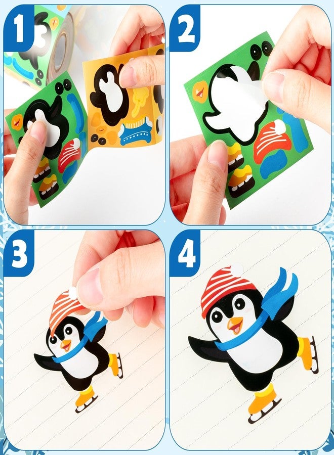 Haooryx Winter Penguin Sticker Roll - 300Pcs Make A Cute Penguin Make Your Own Cartoon Animal DIY Waterproof Vinyl Reusable Laptop Sticker Coloring Scrapbook Water Bottle Page Activity Pad Party Favor - Image 4